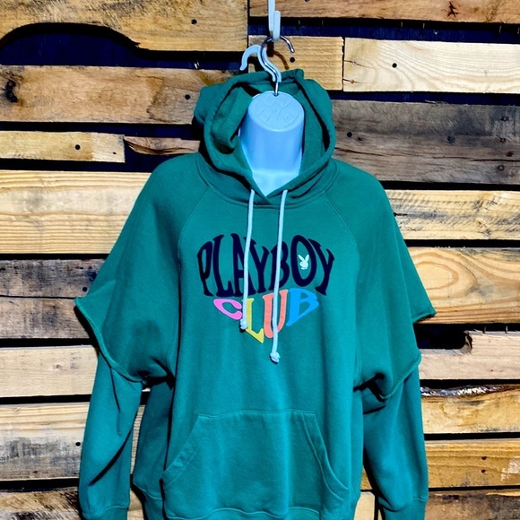 Playboy X PacSun Green Club‎ Layered Hoodie Oversized Small - Picture 2 of 9